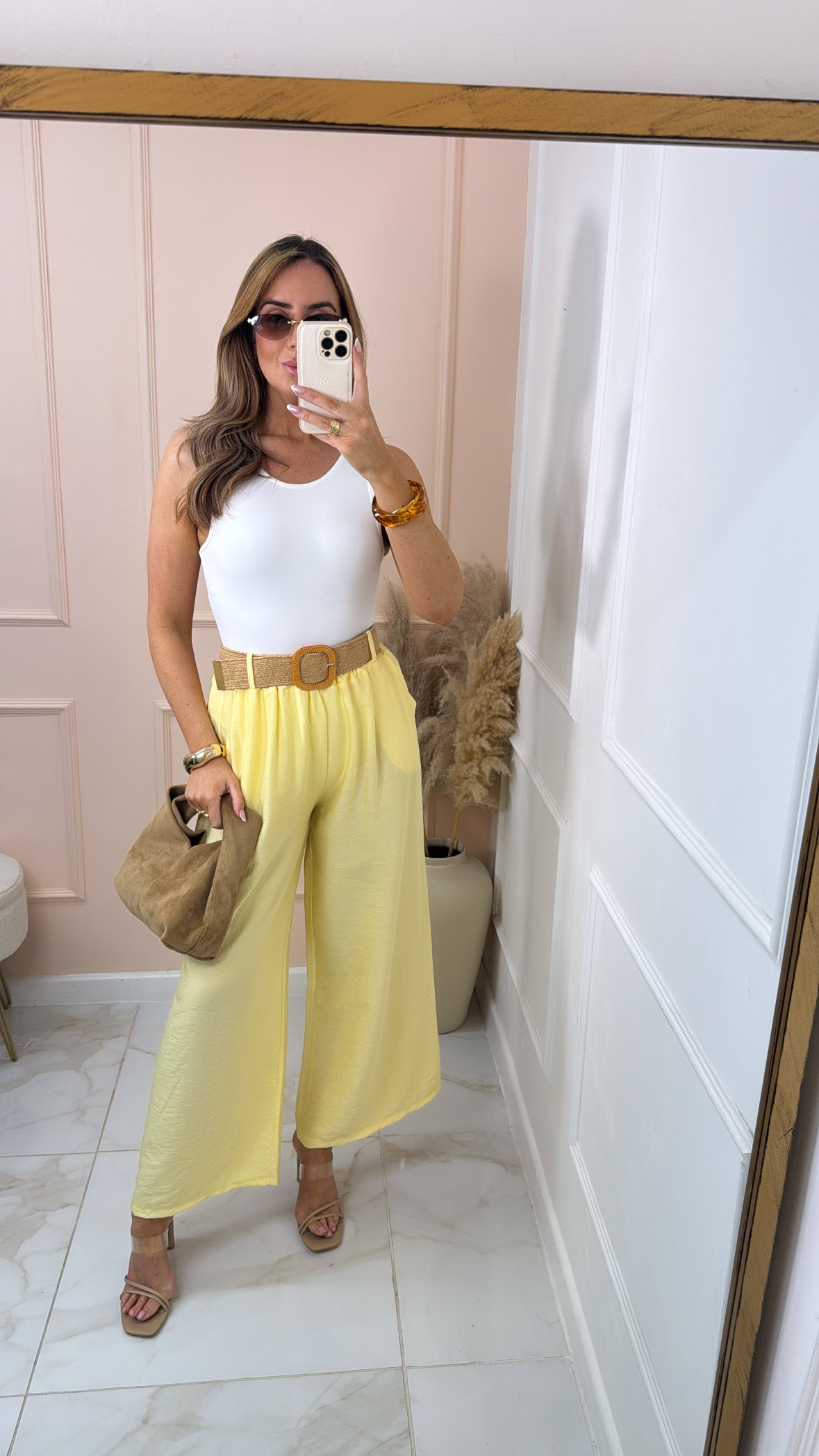 BELLE lemon chiffon trouser with woven belt