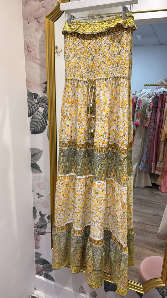 ANNIE yellow paisley boho bandeau dress