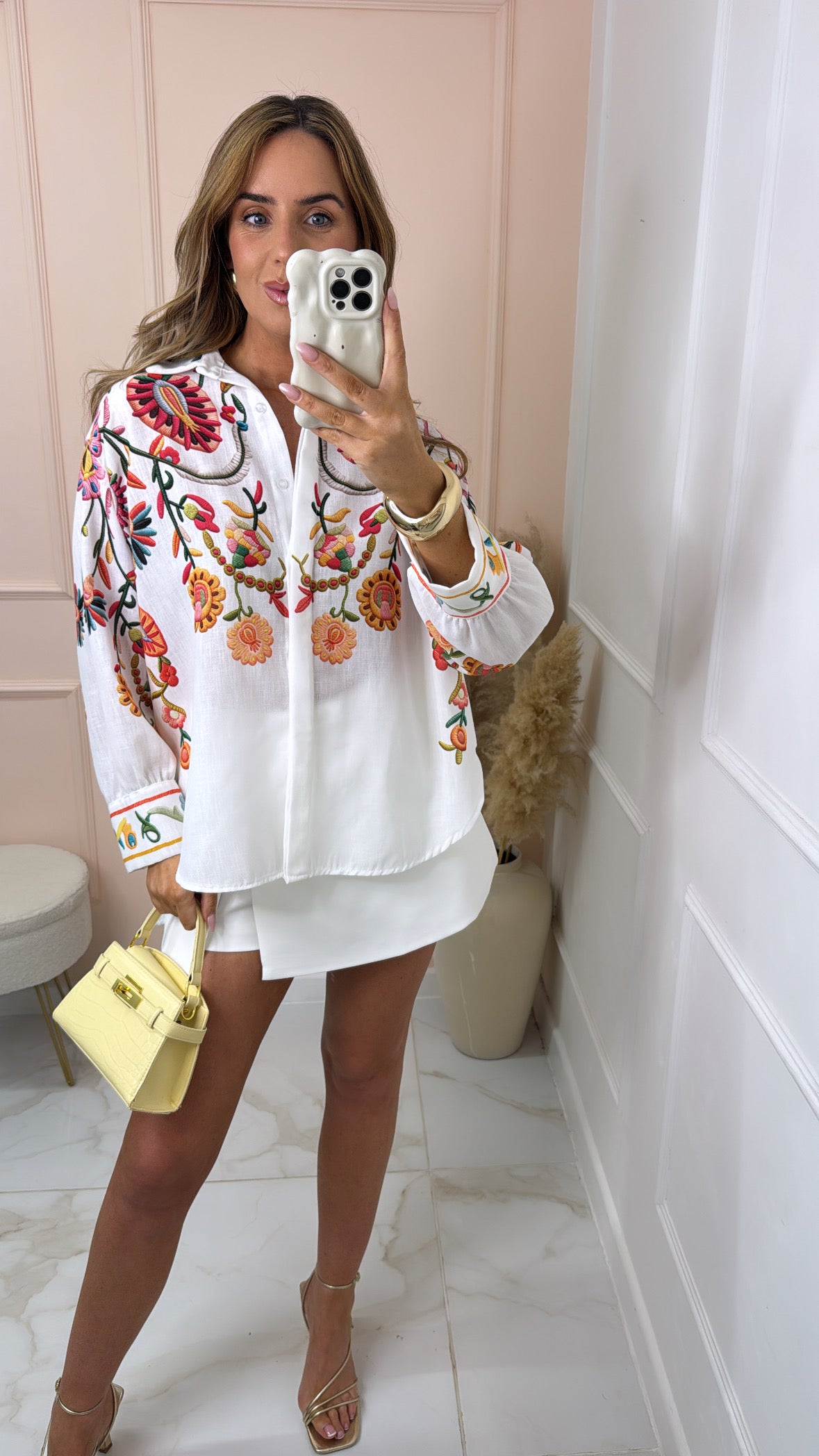 MINNIE cream multi floral printed blouse