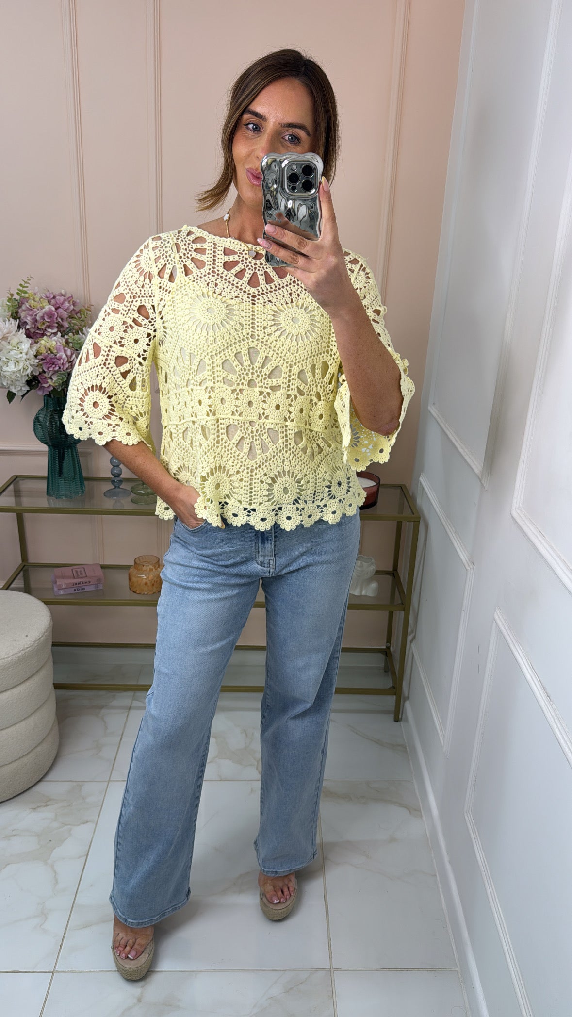 SHAE lemon crochet top