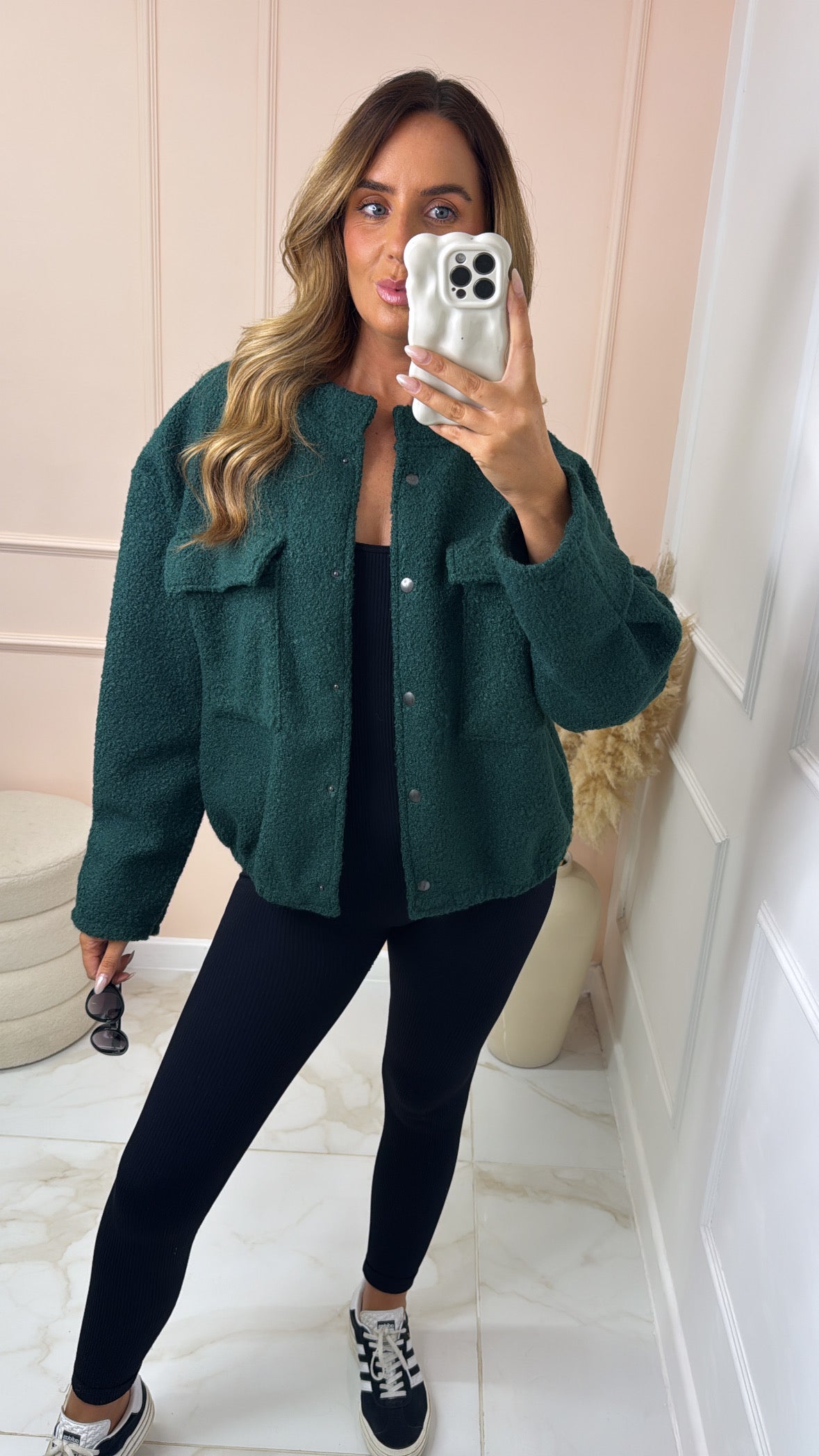 REMI forest green woolen effect oversized bomber jacket
