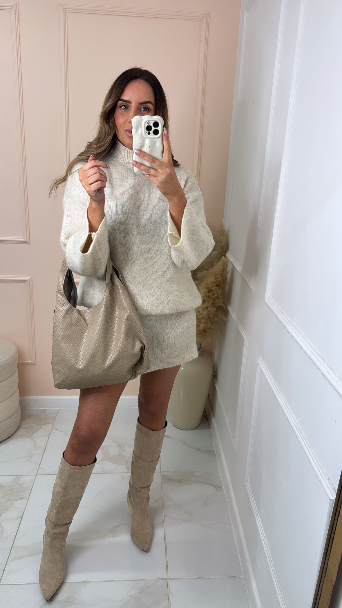 ISLA beige knitted skirt co ord
