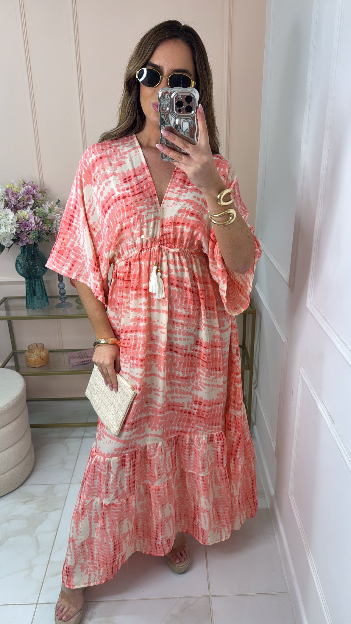 JORDYN pink tie dye tassle maxi dress