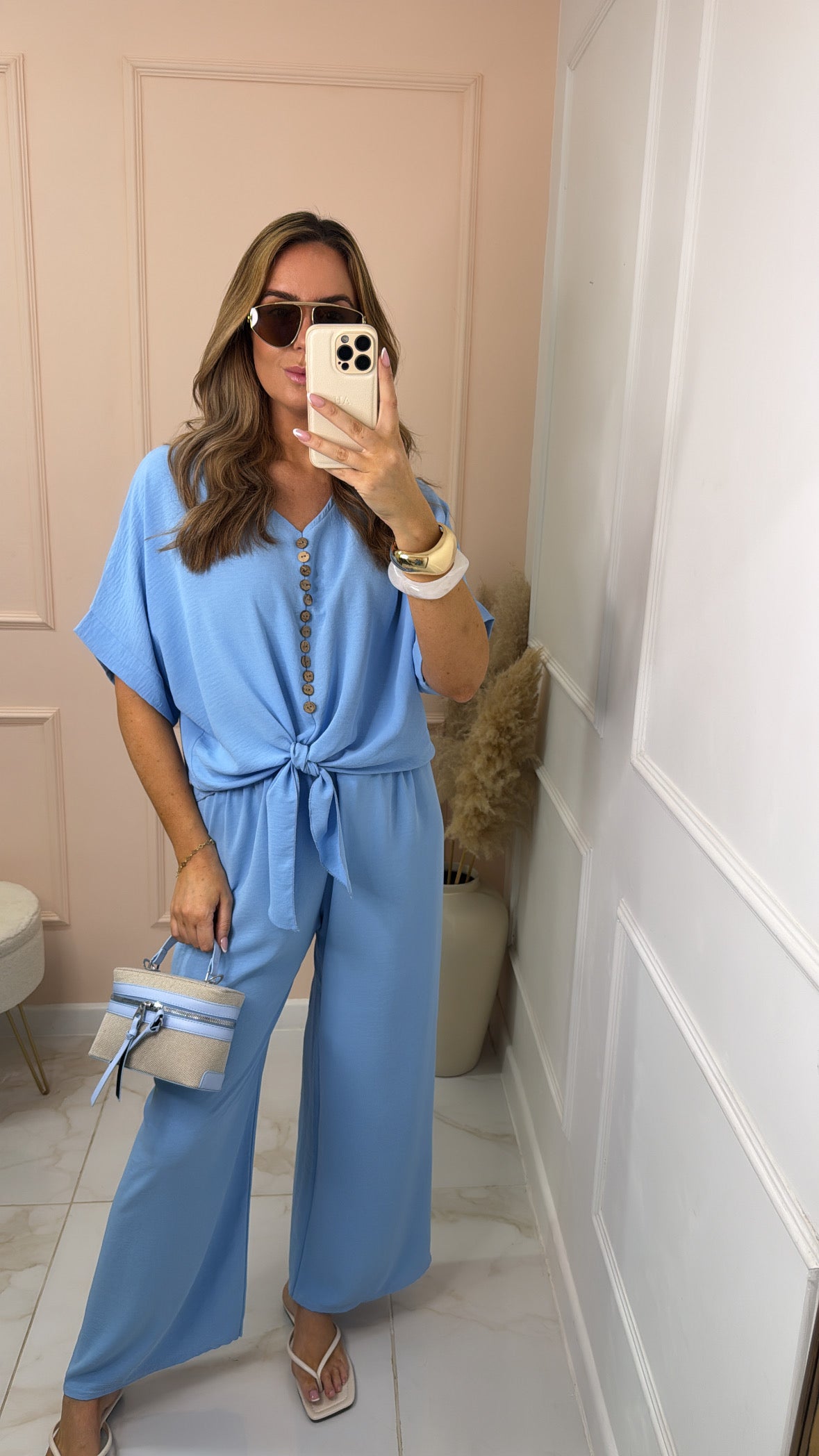 PENELOPE powder blue tie front trouser set