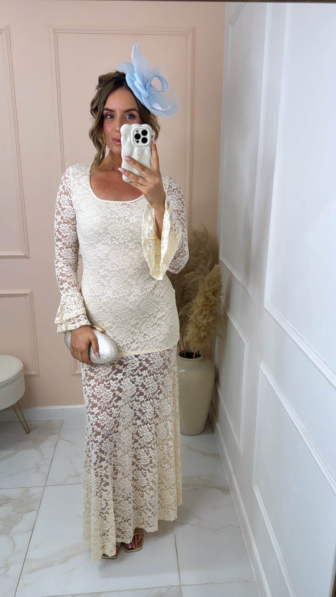 EDEN cream sheer lace maxi dress