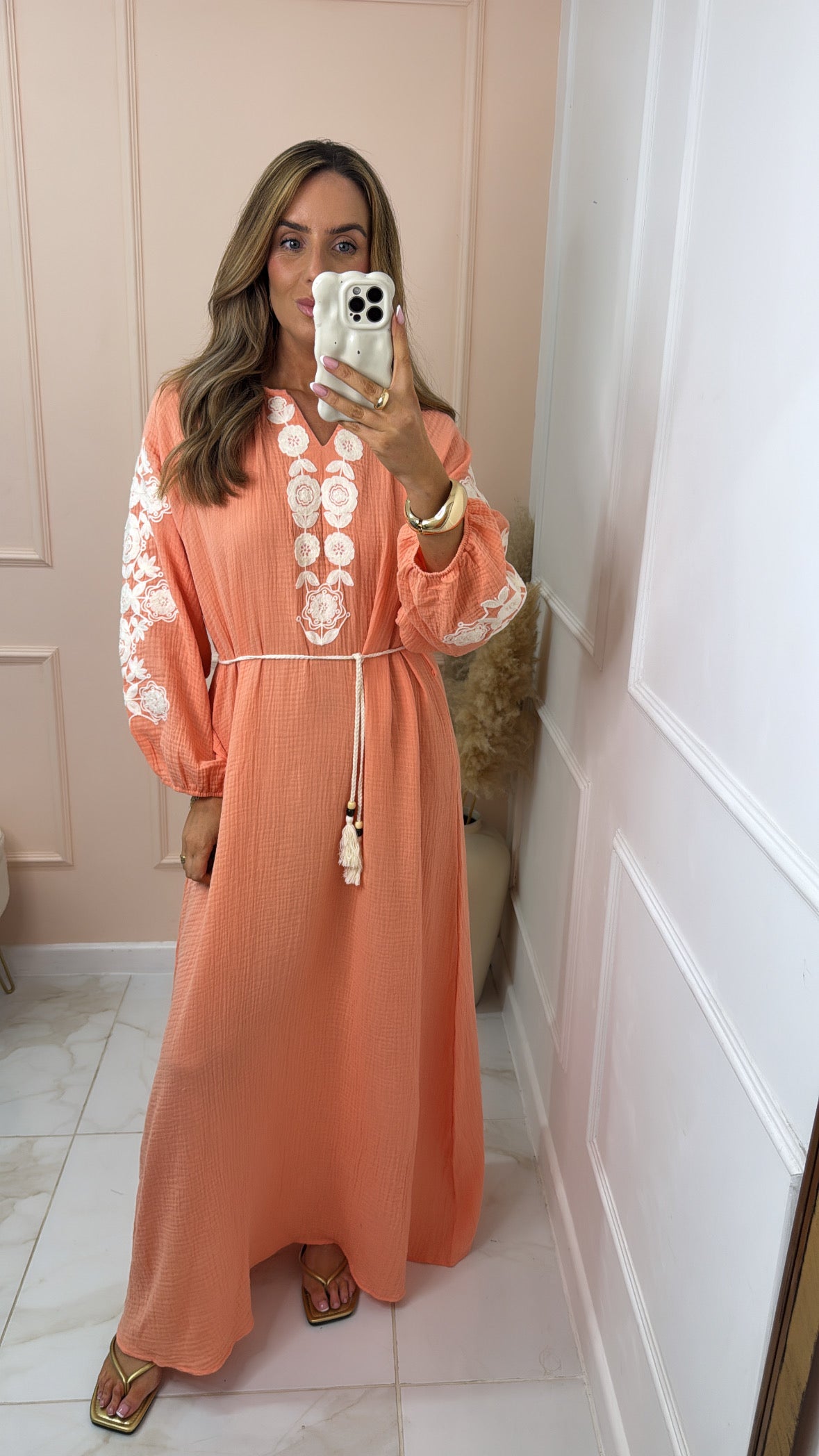 SAMMIE coral cheesecloth embroidered dress