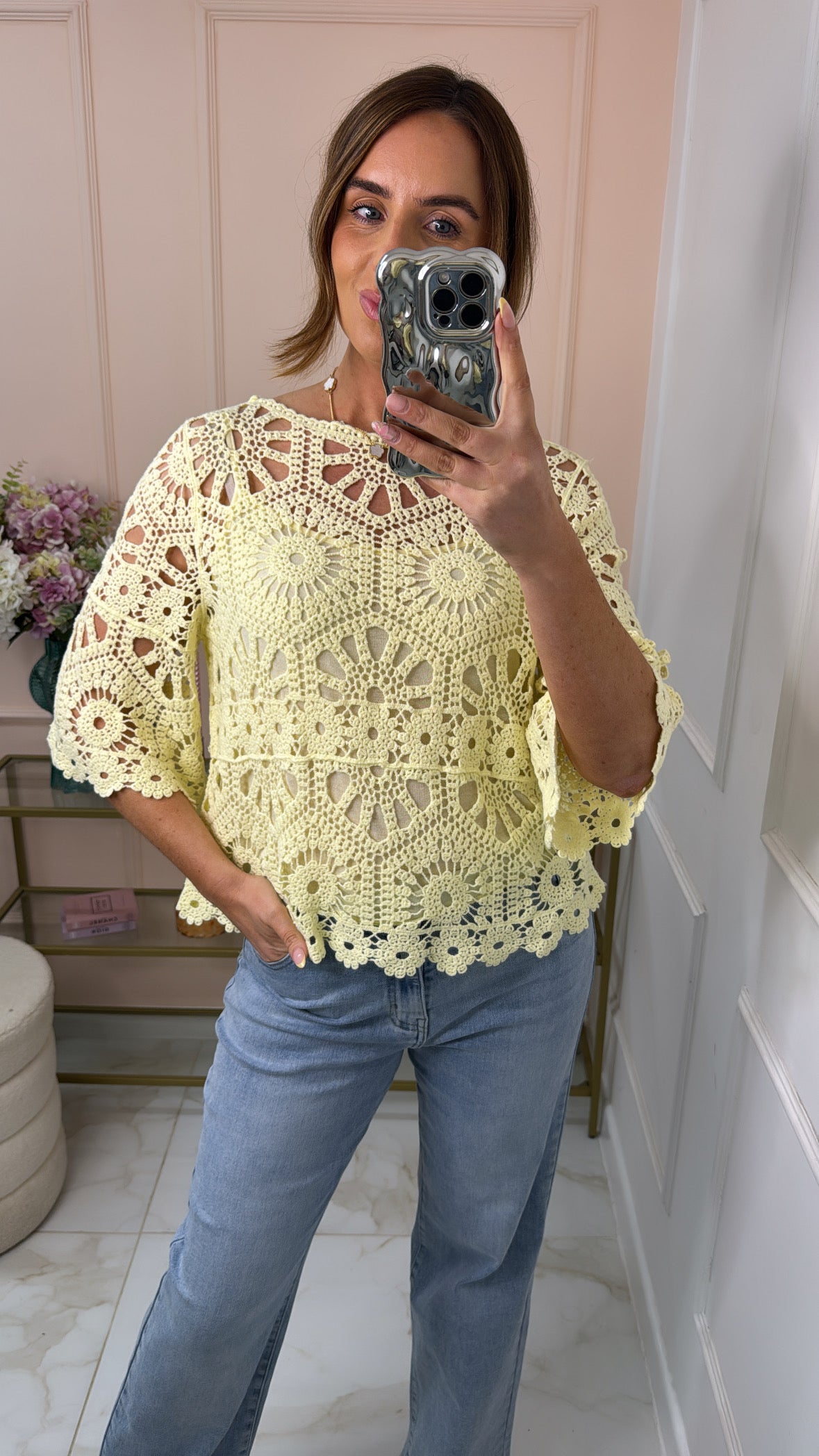 SHAE lemon crochet top