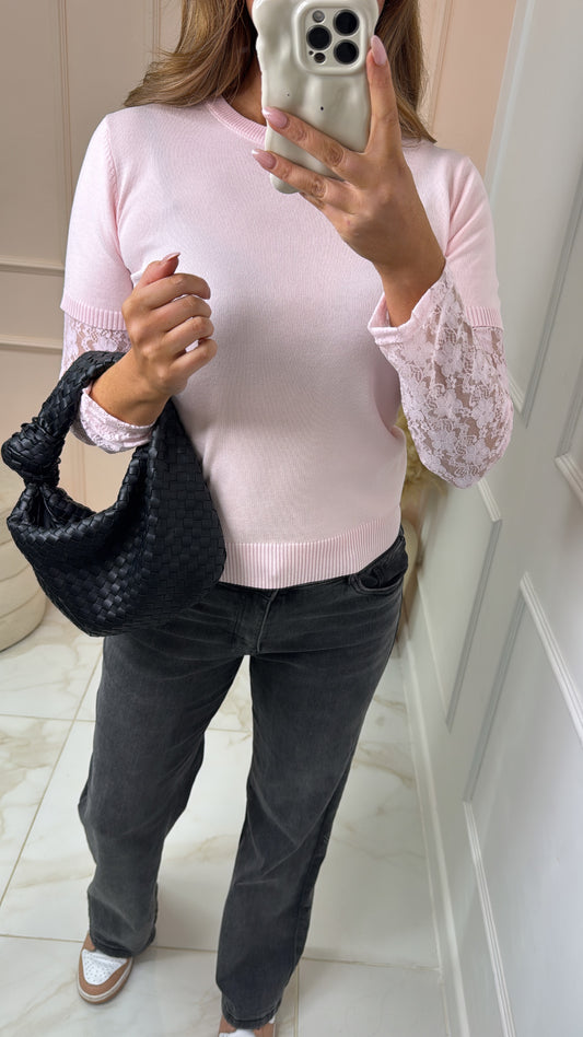 DARCY pink lace fine knit top