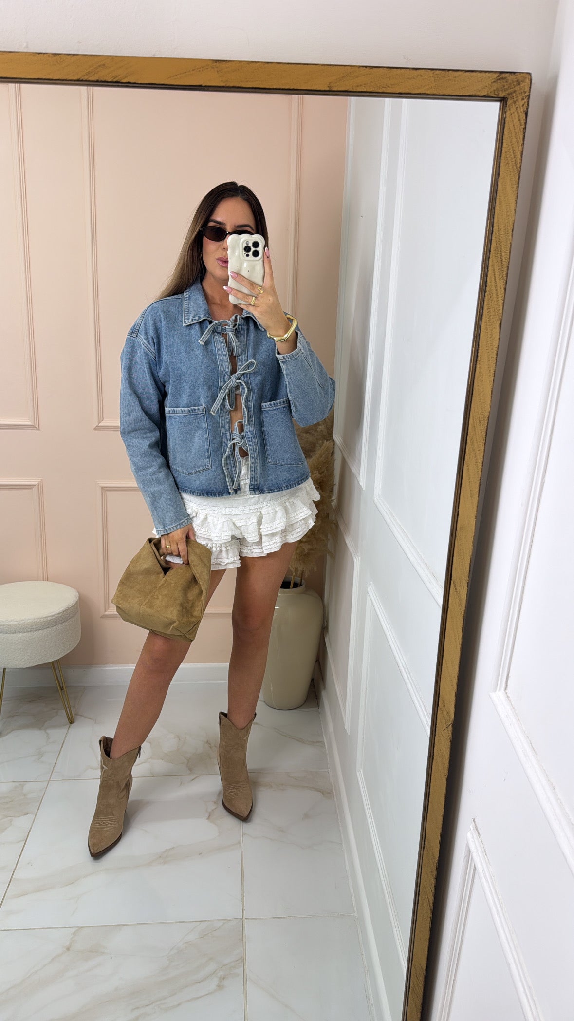 NEAVE denim tie front boxy jacket