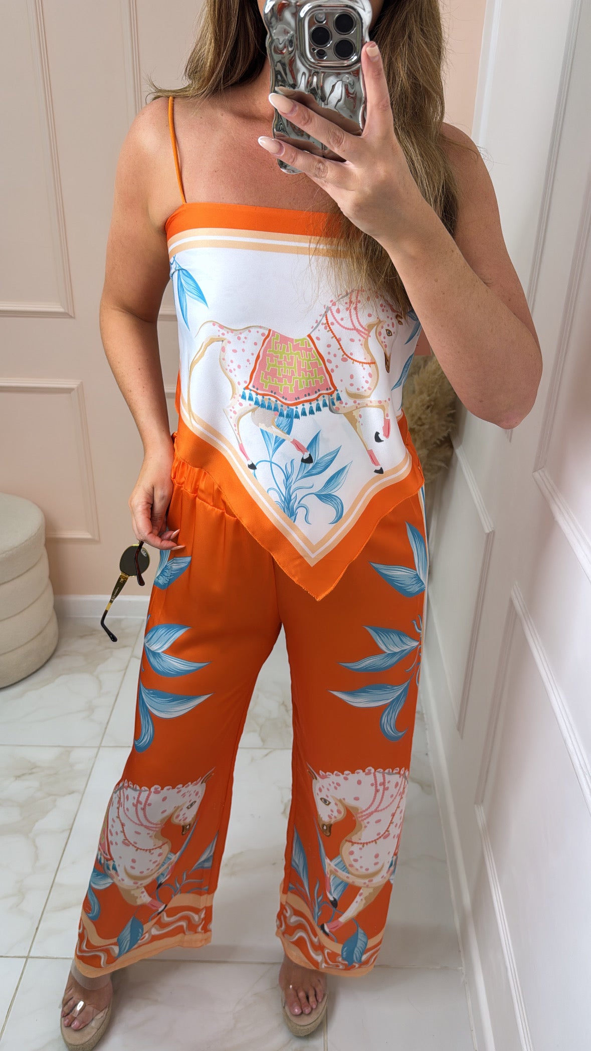 LAYLA orange printed handkerchief trouser set