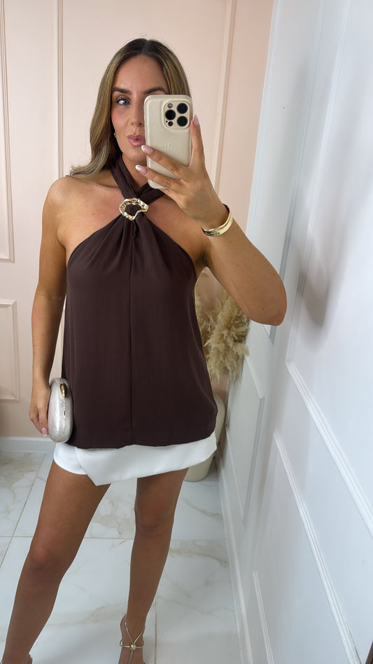 QUINN brown halter neck top