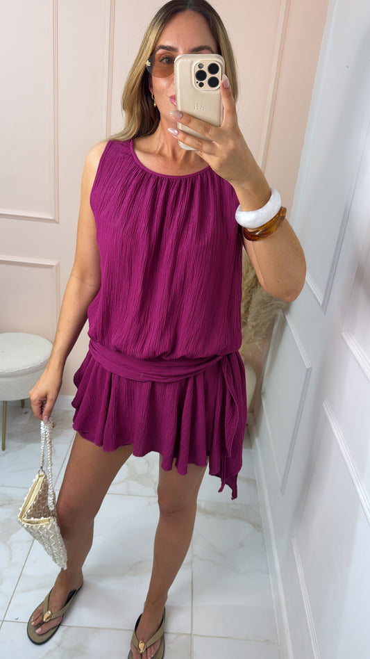 AIMEE magenta draped skort mini dress