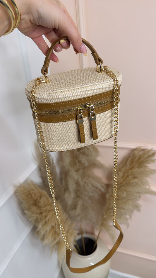 LOTTIE tan woven vanity box bag