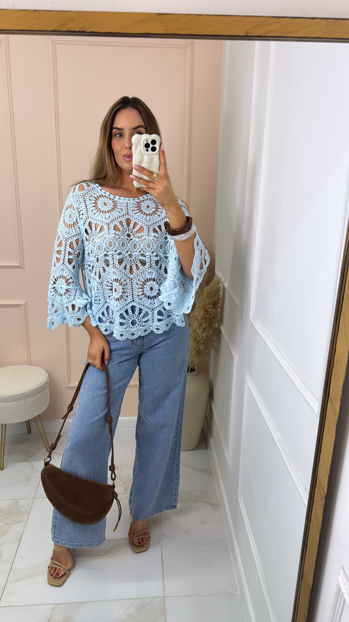 DANA powder blue crochet top