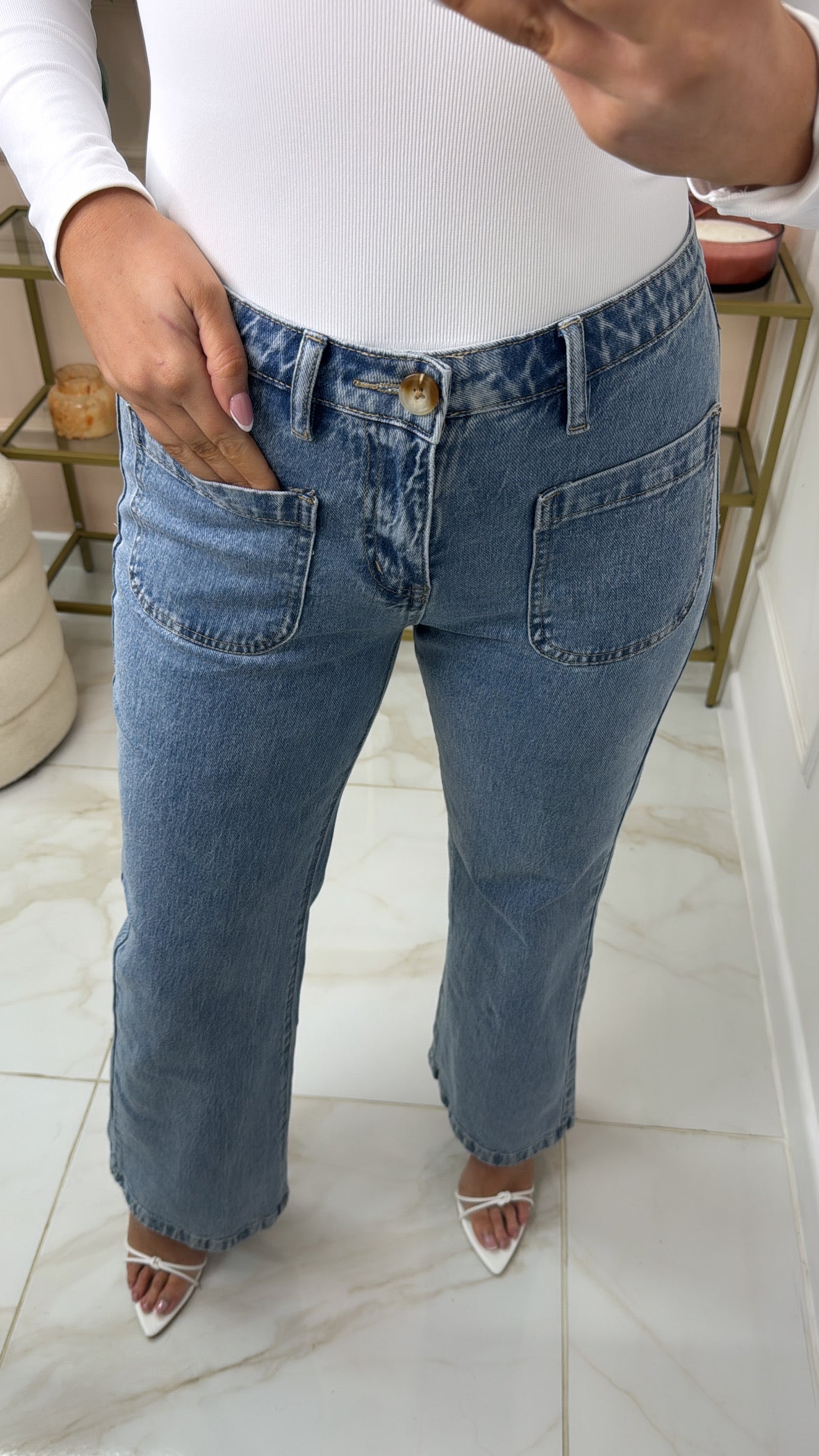NADA light wash pocket detail flare jeans