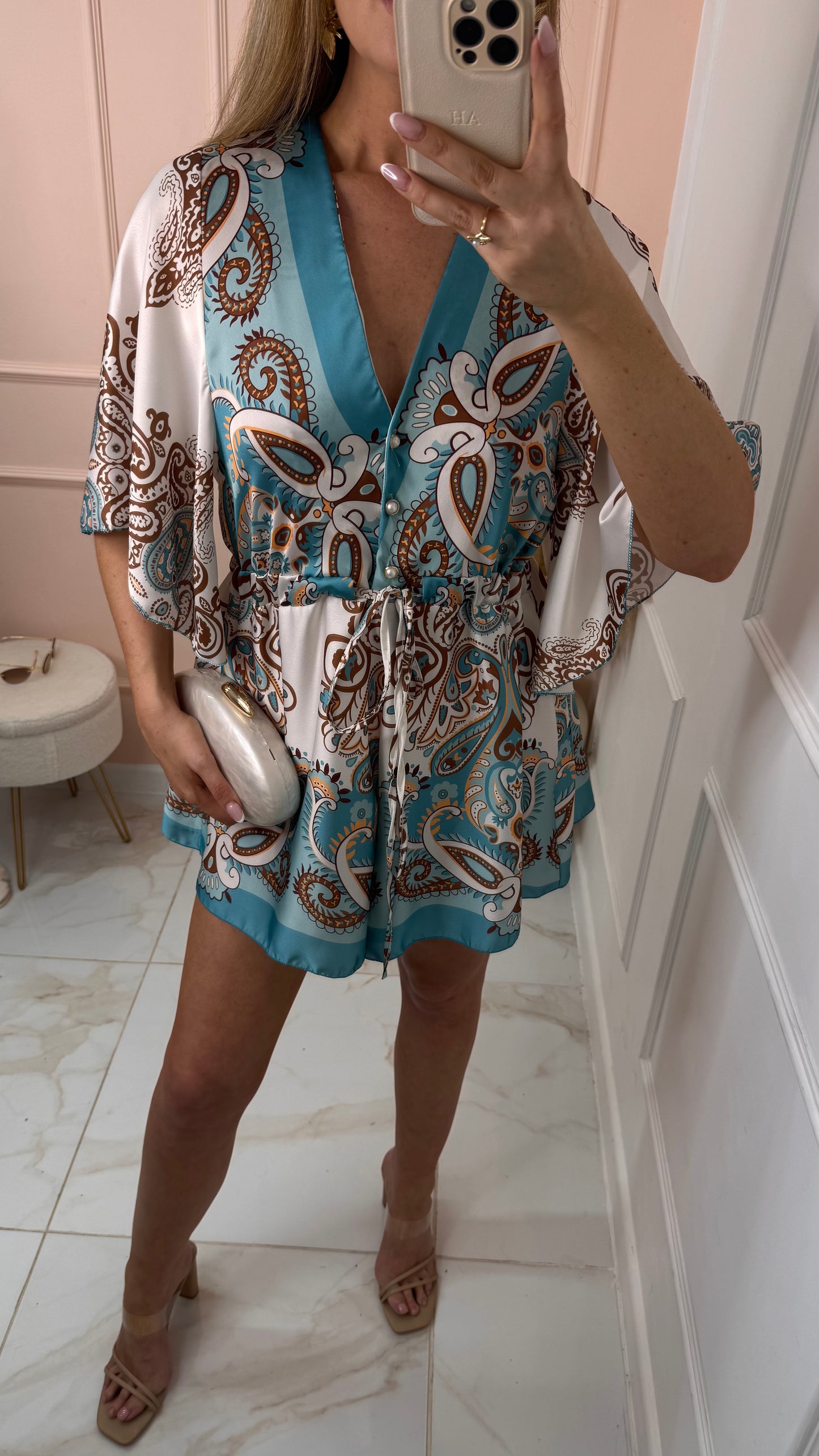 TAMARA mint paisley satin playsuit