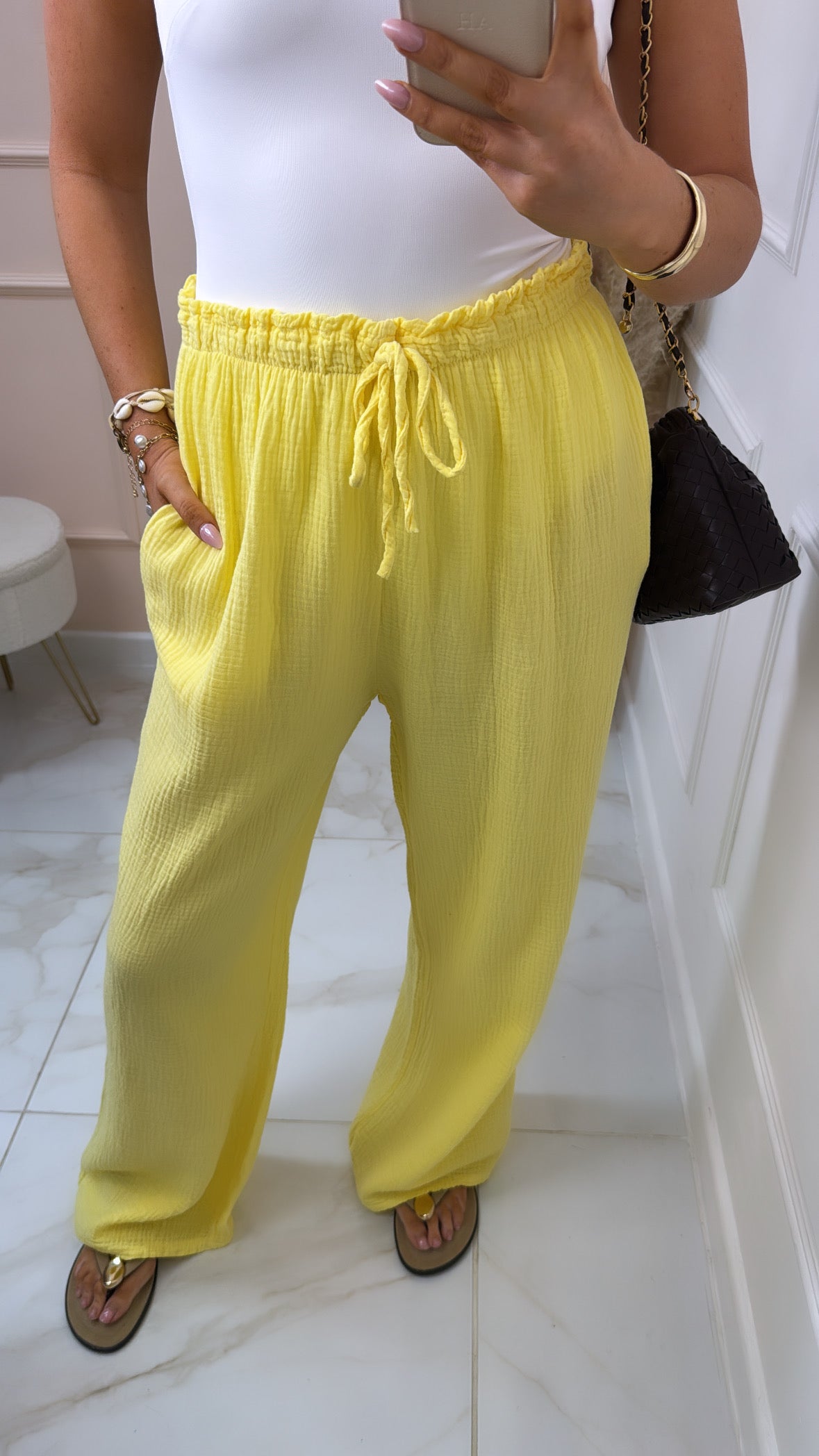 CASSIE yellow cheesecloth floaty trousers