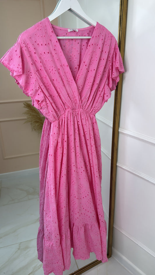 KATY pink frill broderie anglaise summer dress