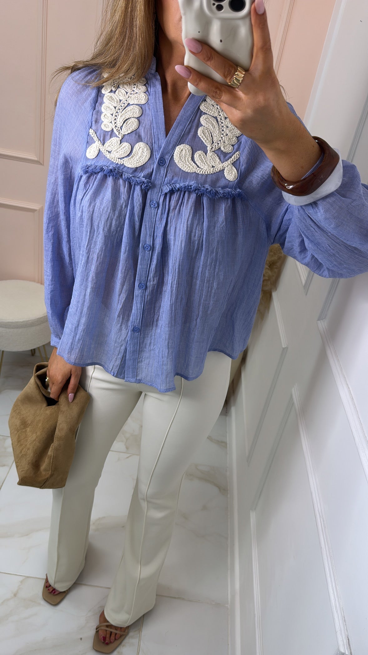 PENELOPE blue embroidered linen blouse