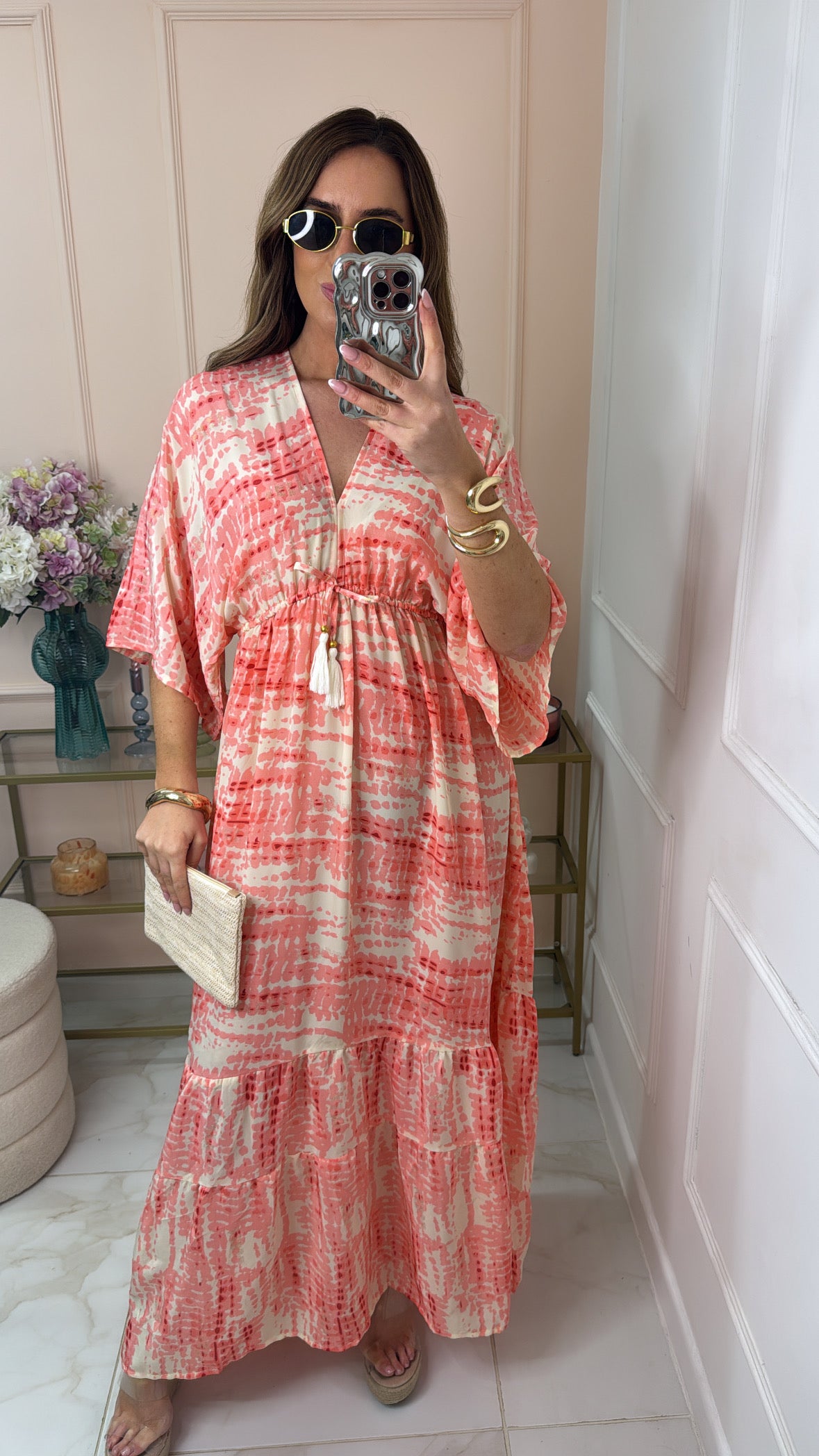 JORDYN pink tie dye tassle maxi dress