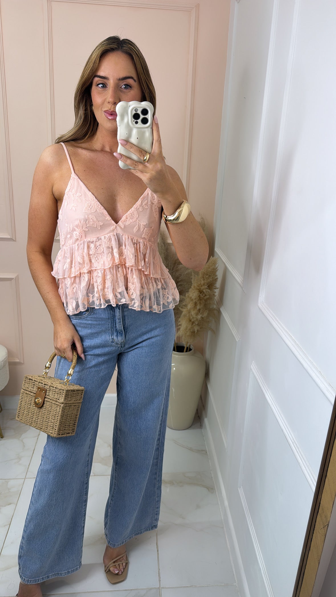 ZOEY pink floral frill cami top