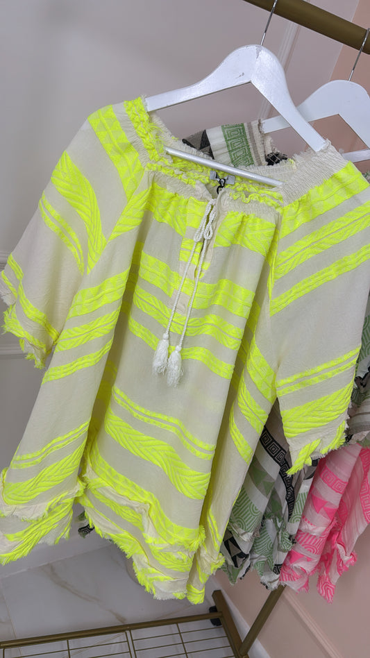 MINA neon yellow embroidered smock dress
