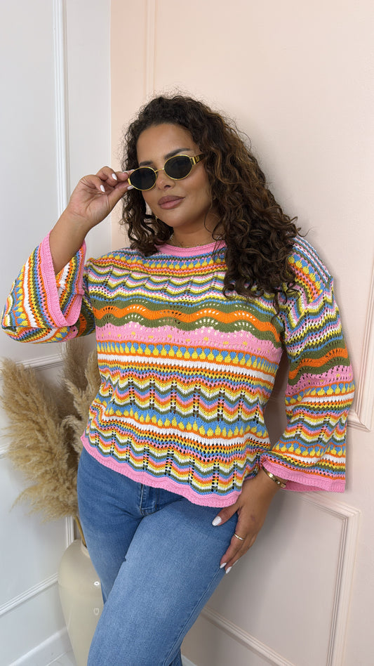 TARA multi crochet flared sleeve top