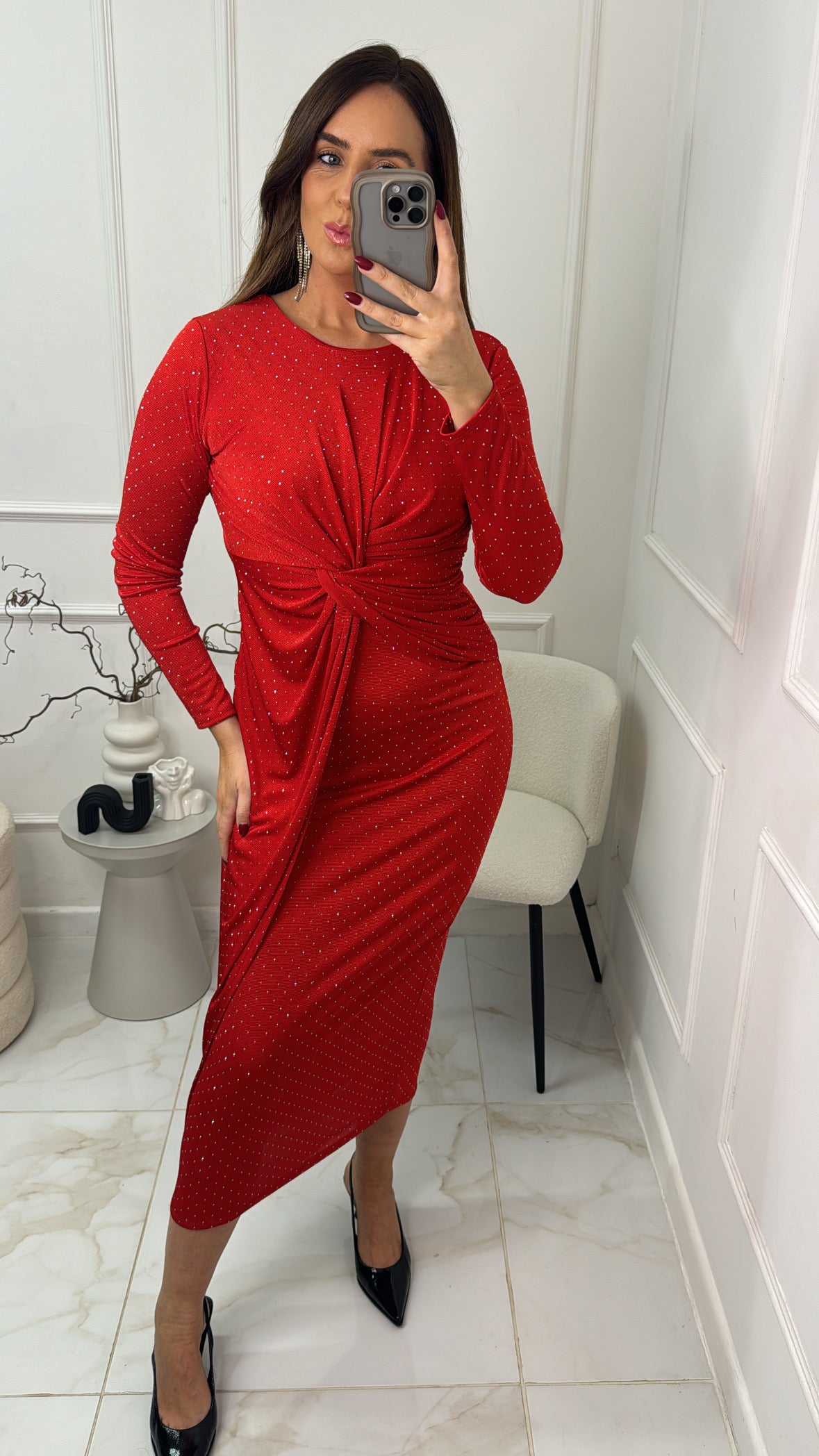 SHARNA red diamante twist maxi dress