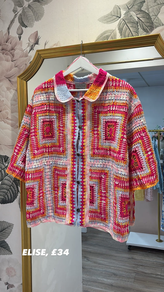 ELISE fuchsia boxy crochet top