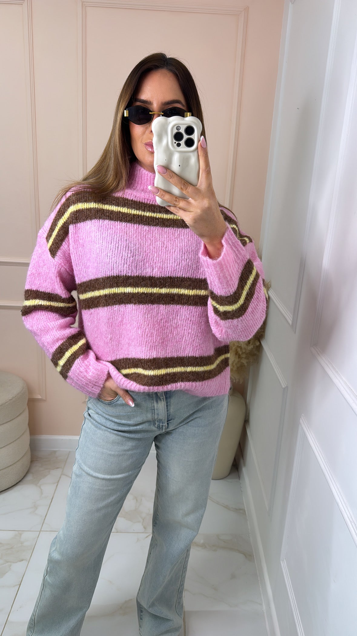 DARCY pink stripe fluffy knit jumper