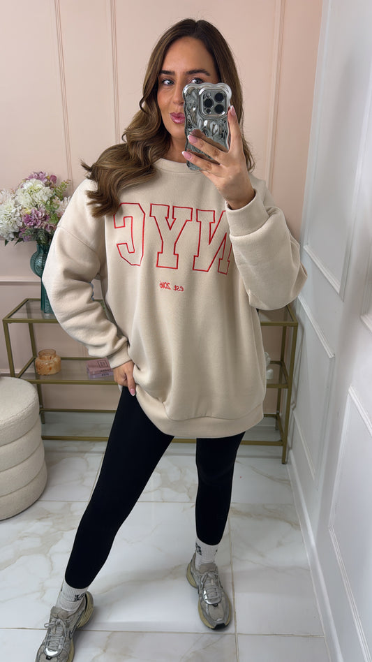ALYSSA beige NYC embroidered sweater
