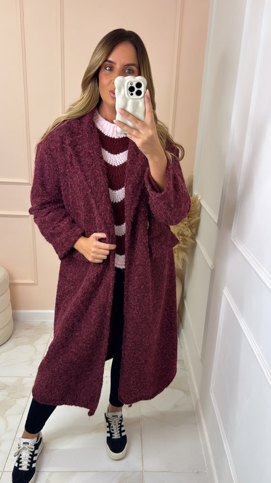 ASTRID burgundy boucle double breasted long coat