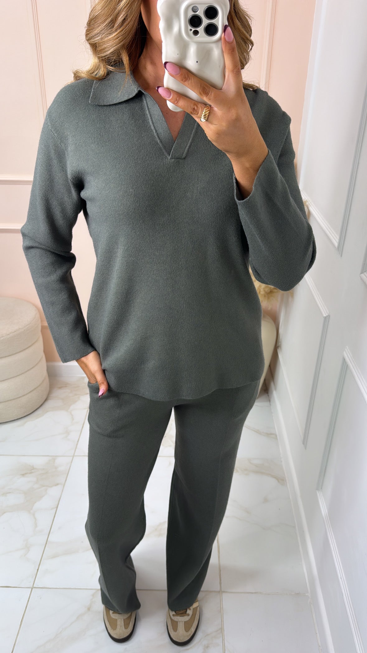 MATILDA khaki collared lounge set