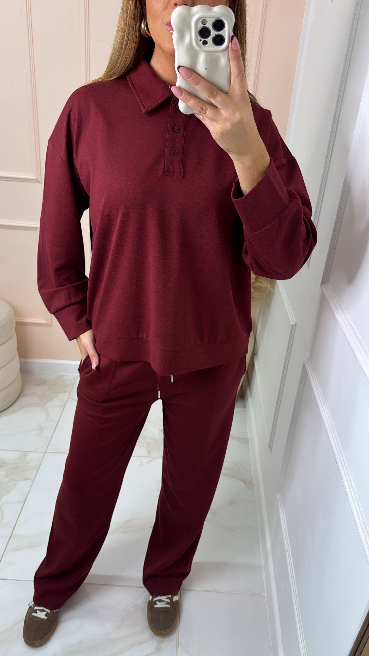 MADDIE burgundy collar detail lounge set