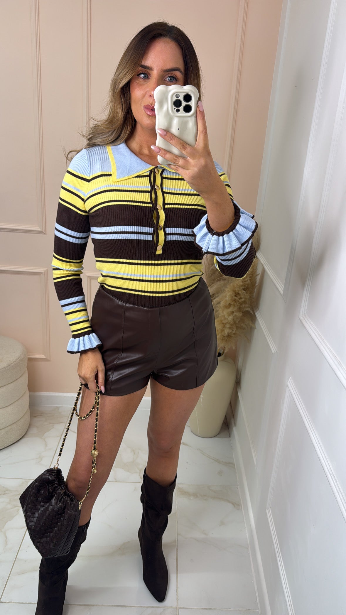 MAE blue multi stripe rib knit jumper