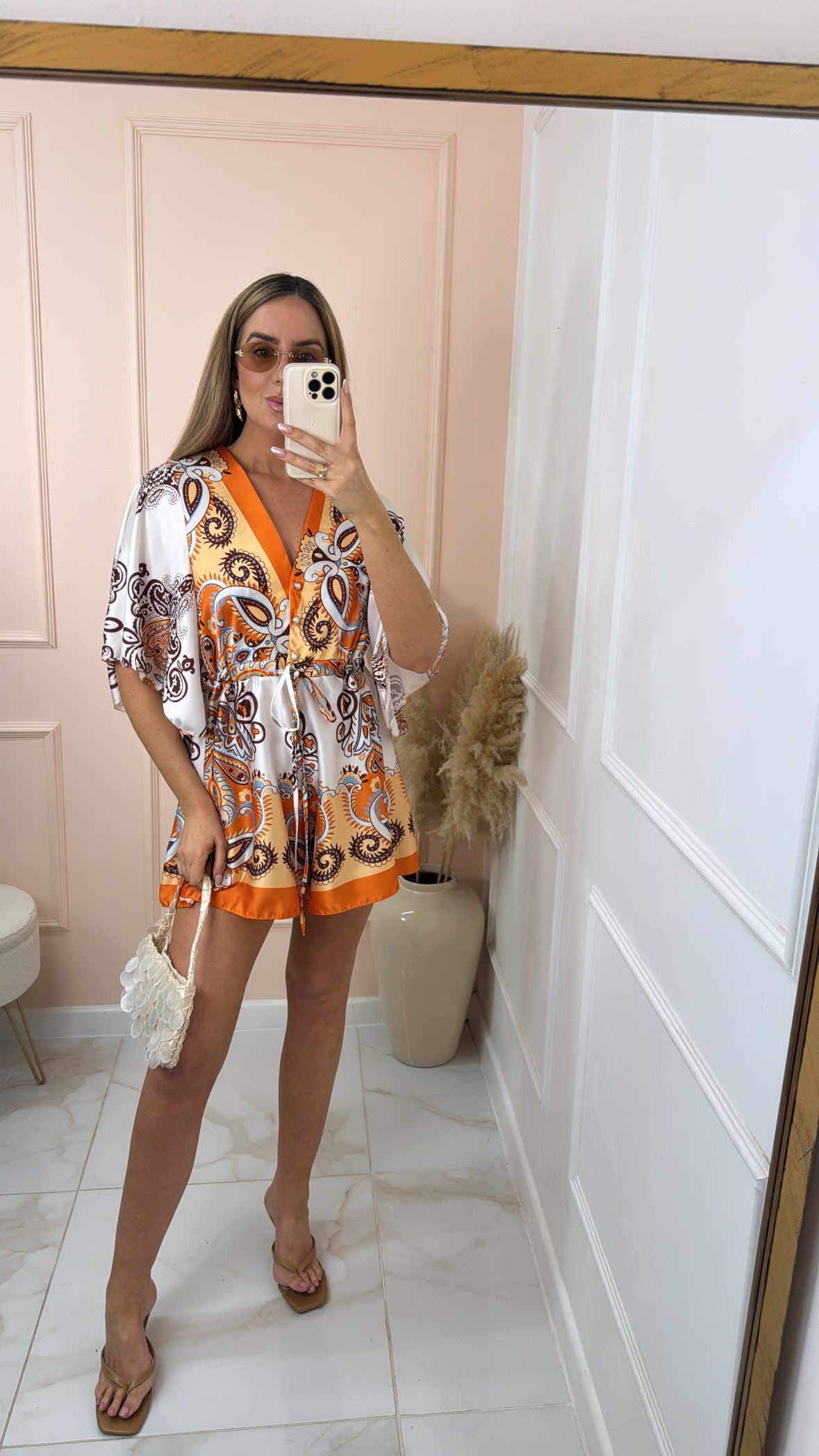 TAMARA orange paisley satin playsuit