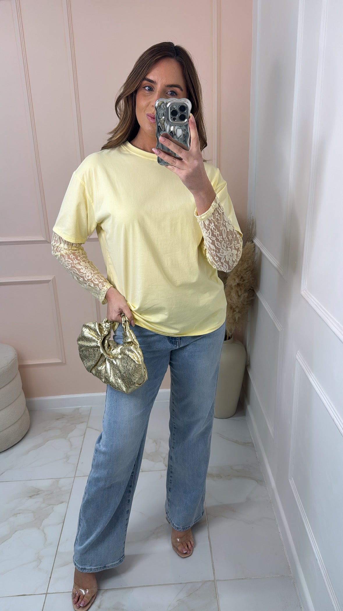 NADA lemon lace sleeve t-shirt