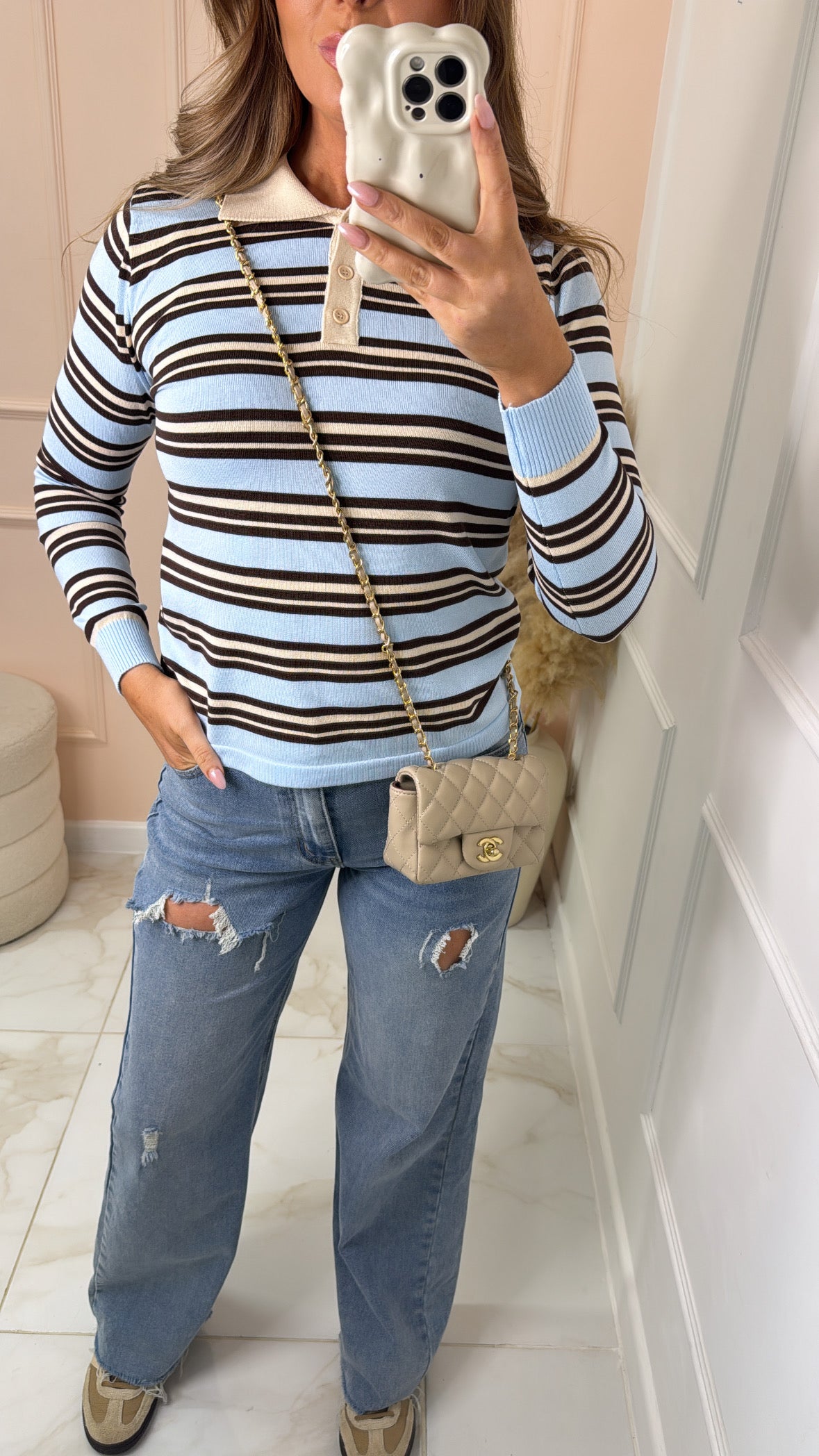 ALICE blue striped collared knit jumper
