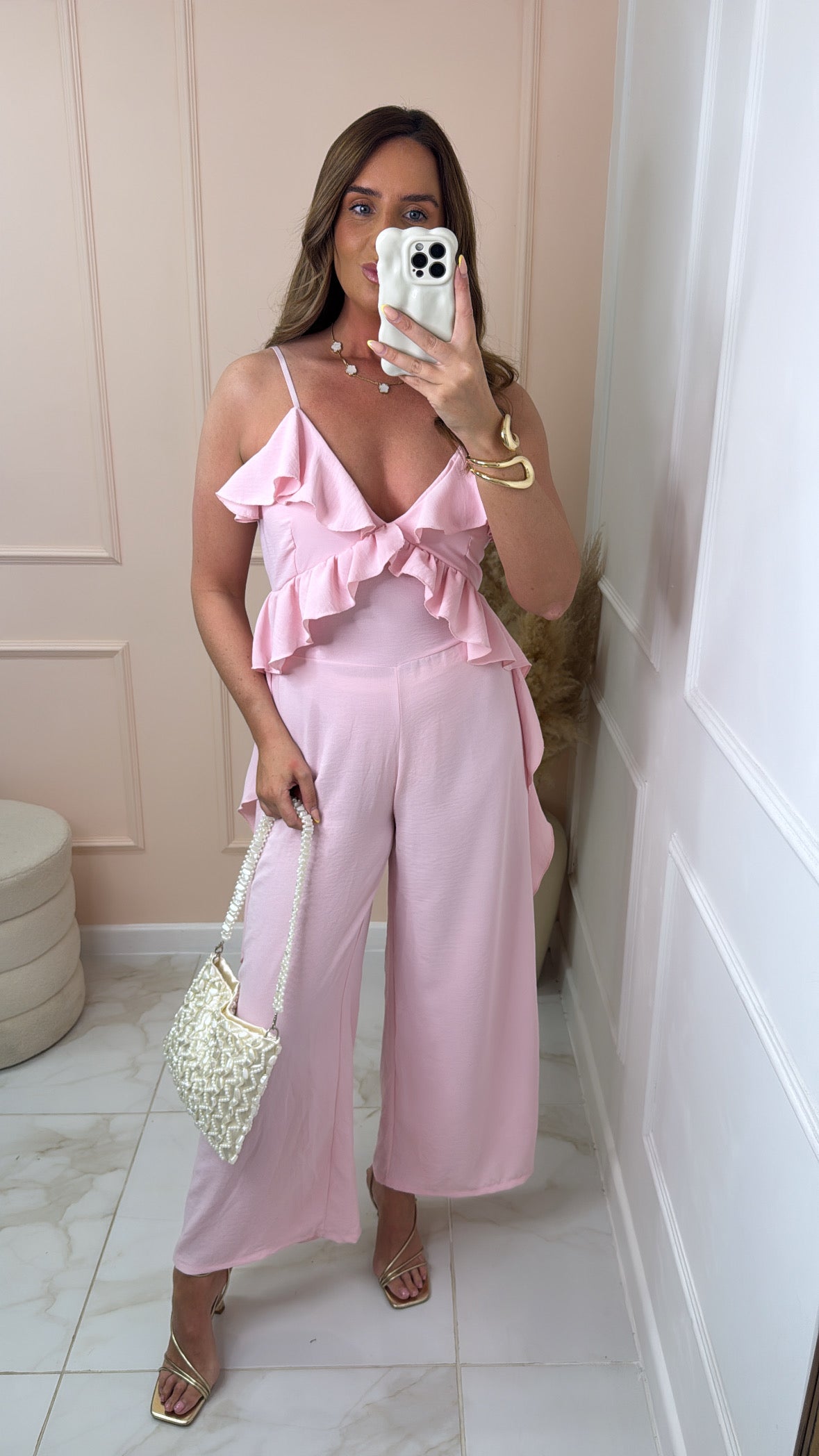 TANYA pink frill jumpsuit