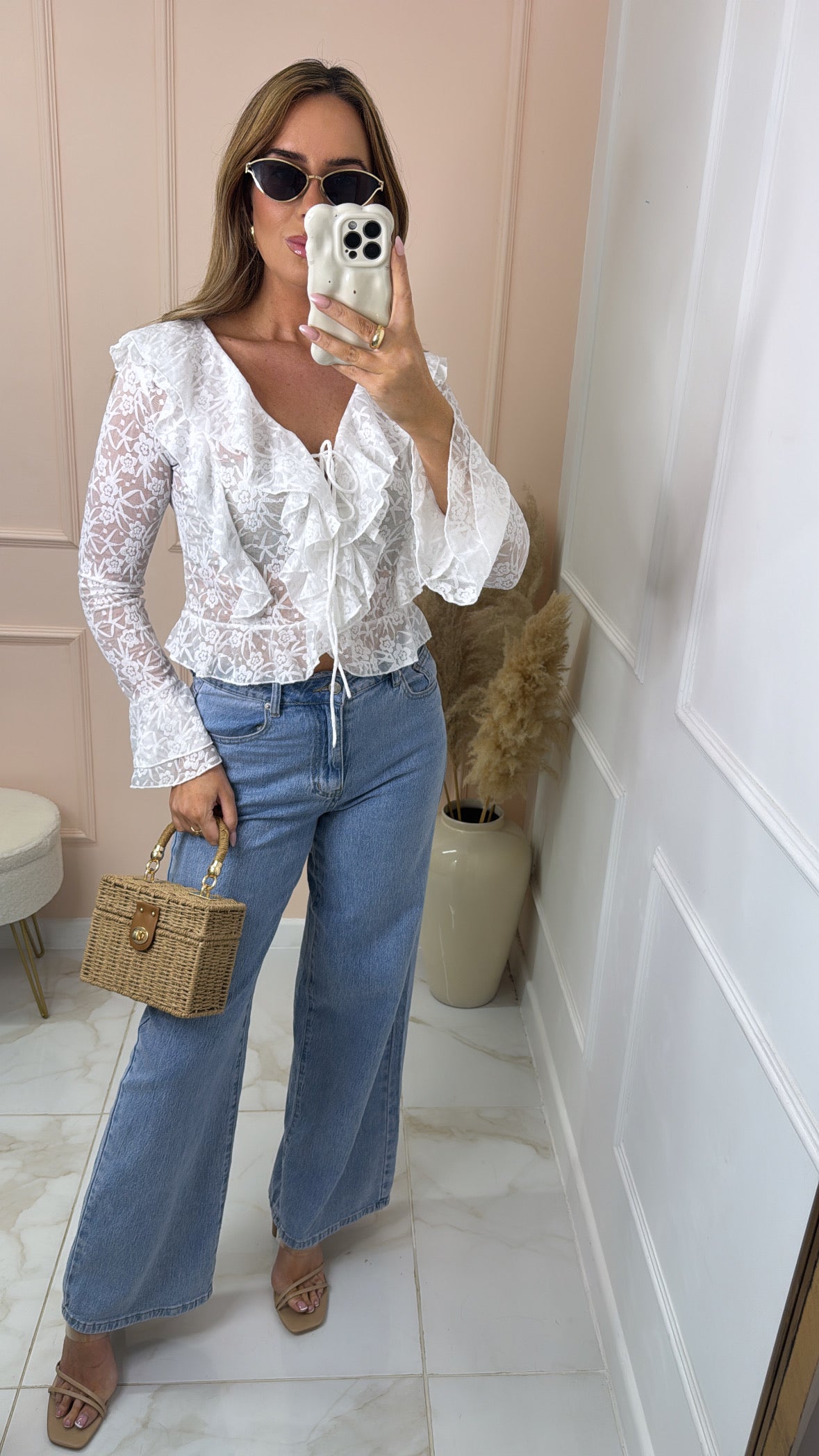 MILLIE white lace frill top