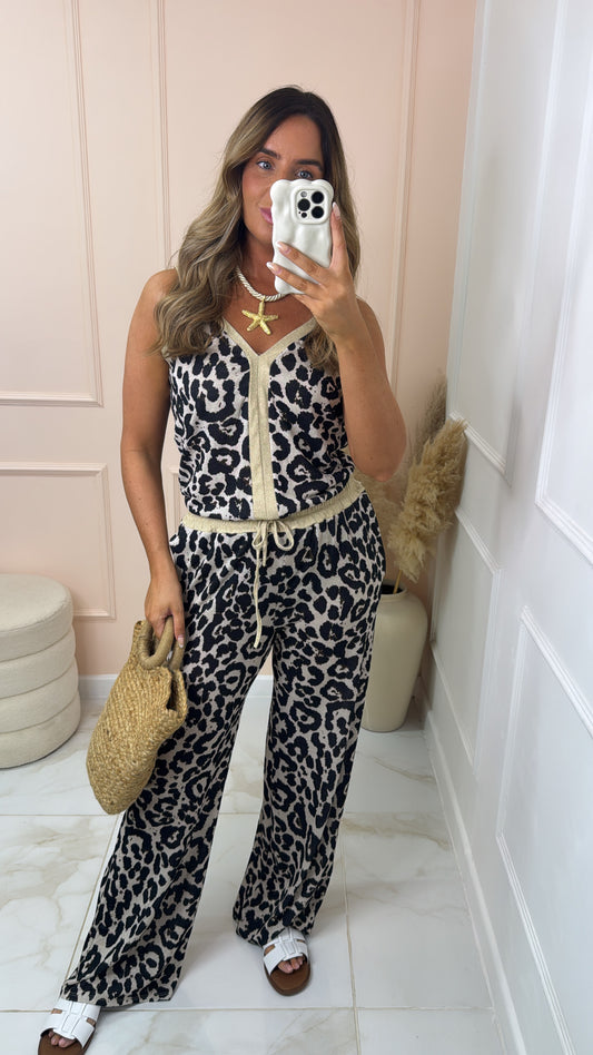ARABELLA leopard lurex knit trouser set