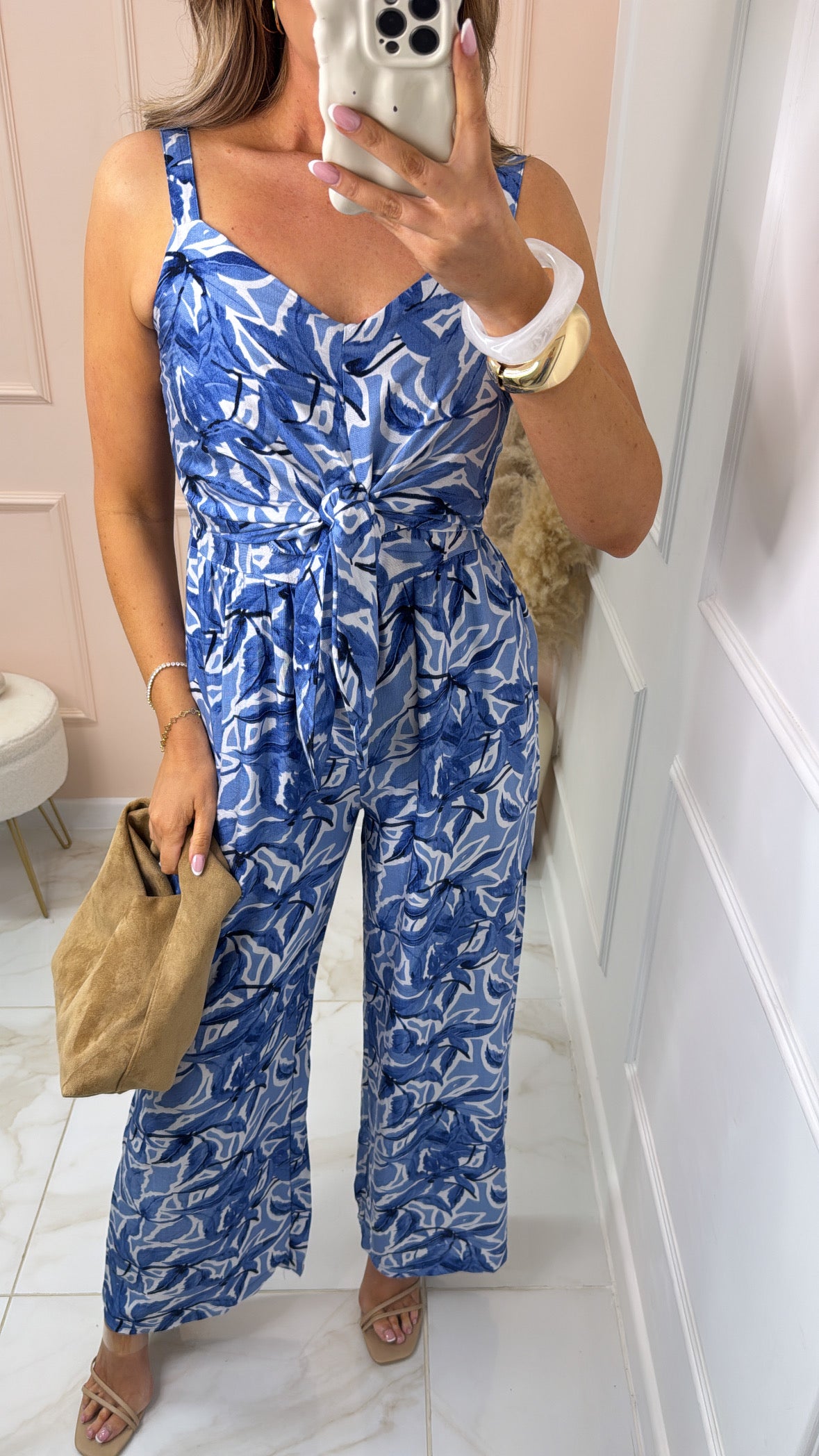 FRANKIE blue floral tie detail jumpsuit