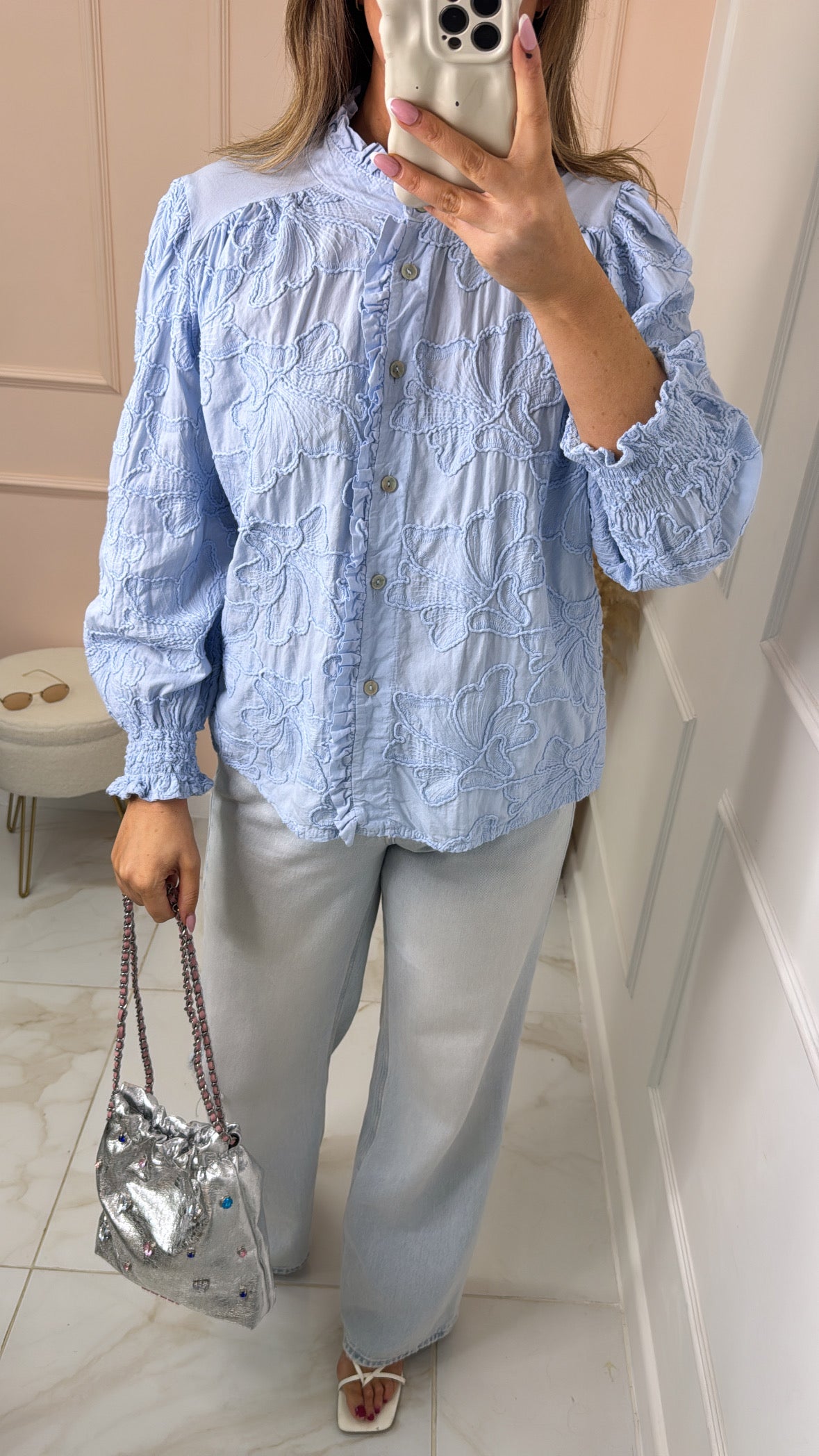 BLOSSOM blue embroidered blouse