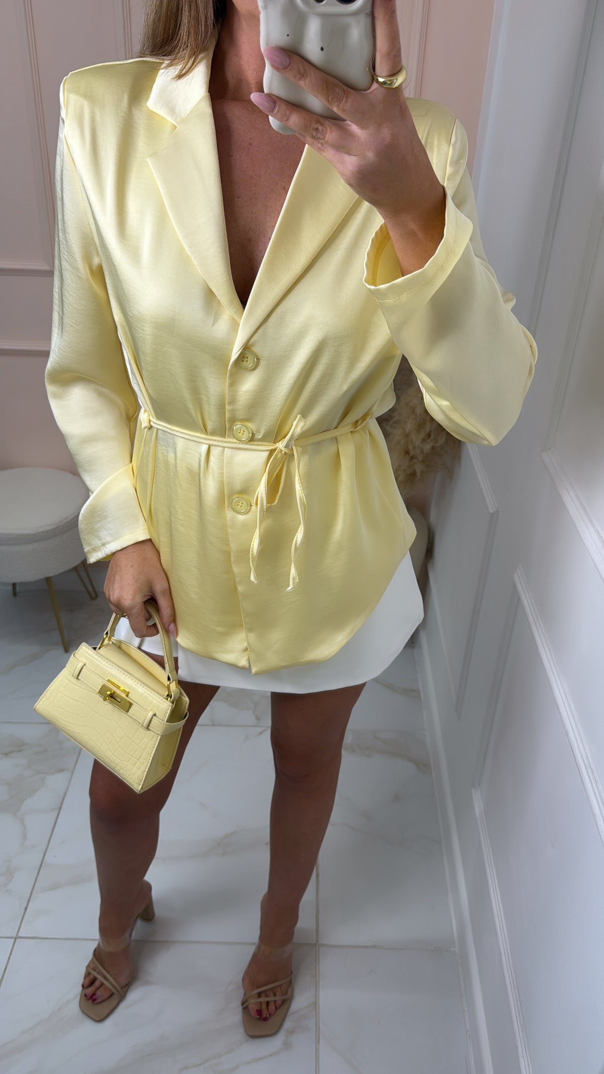 BELLE lemon tie waist silky blazer