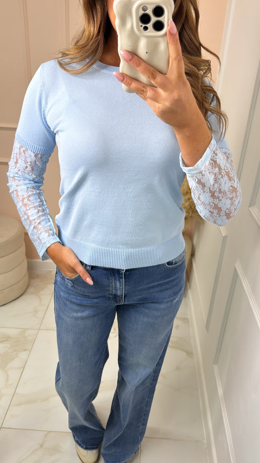 DARCY blue lace fine knit top