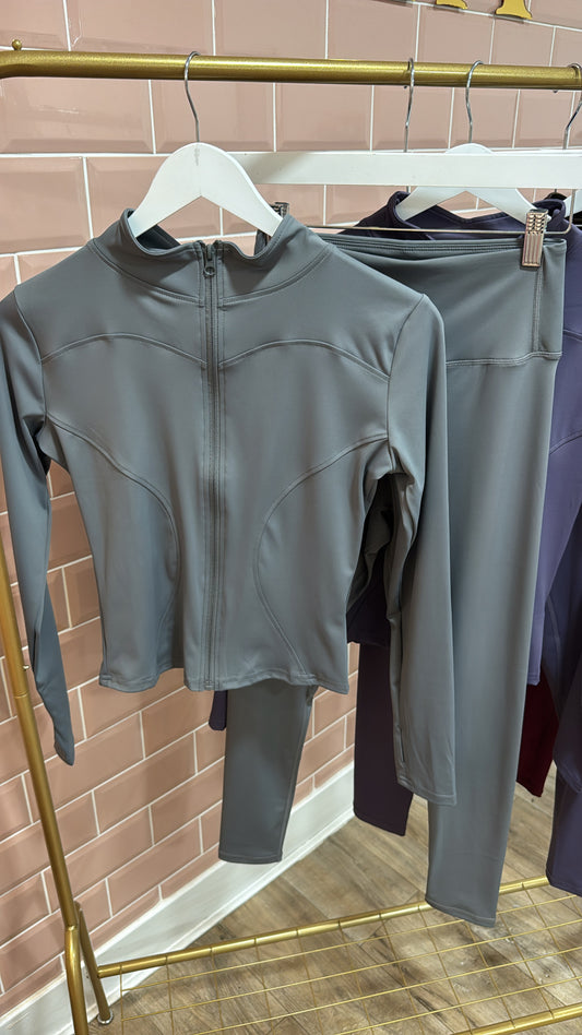 CASSIE grey zip up gym set