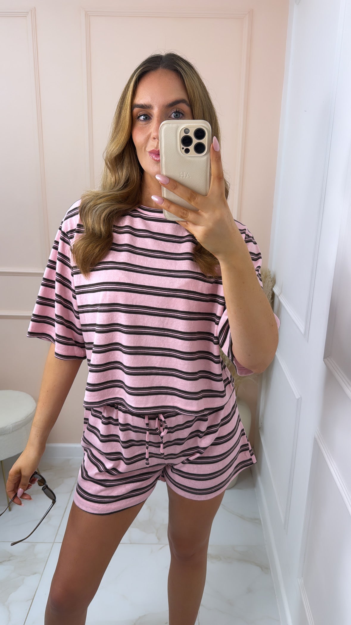ROSIE pink stripe short set