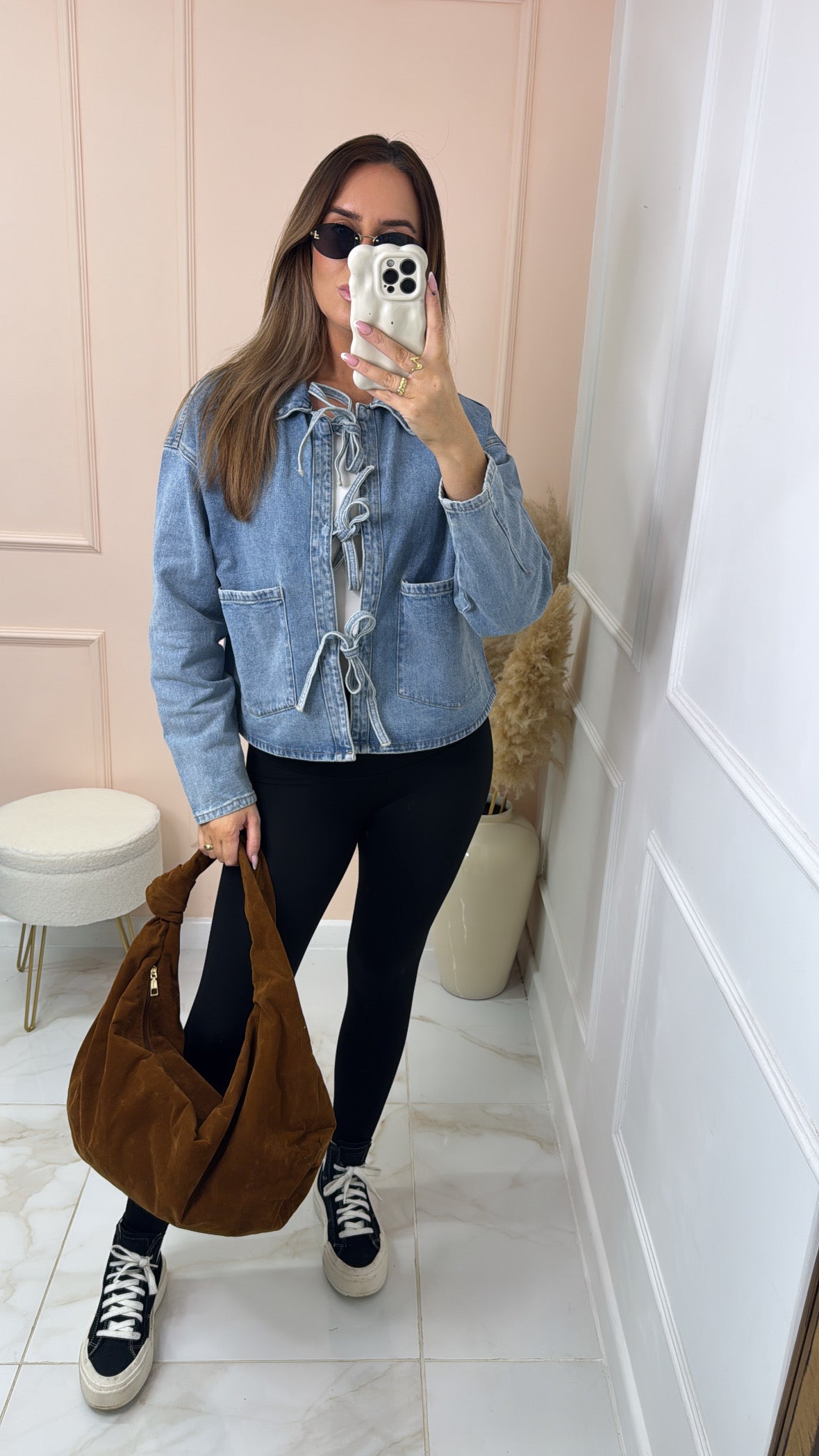 NEAVE denim tie front boxy jacket