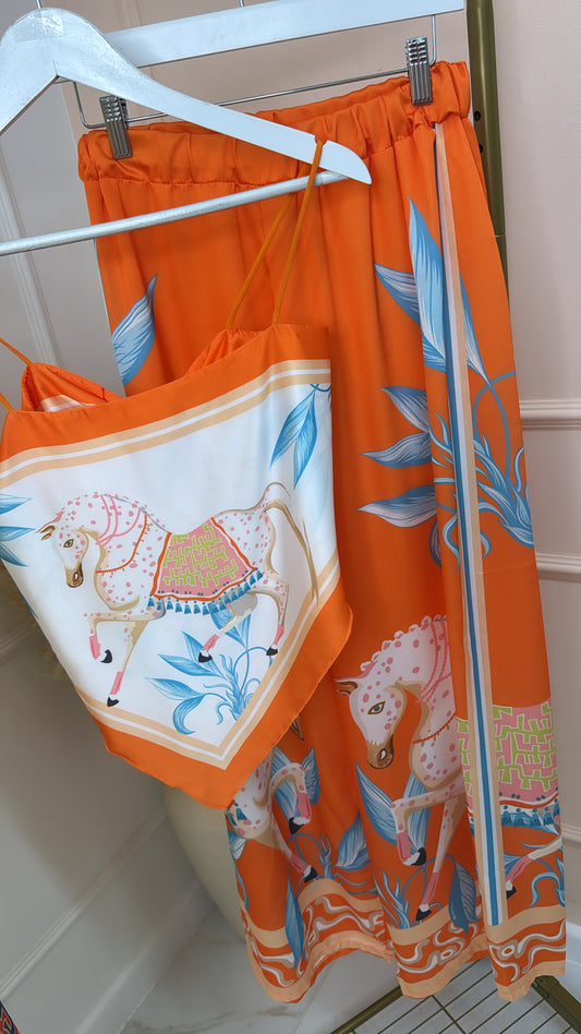 LAYLA orange printed handkerchief trouser set
