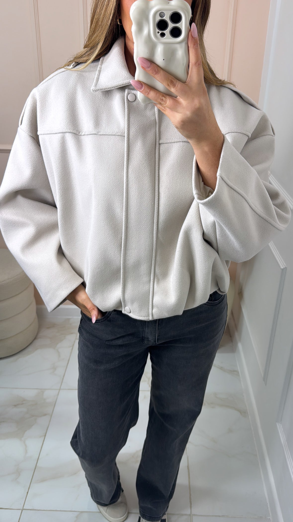 NALA cream boxy bomber jacket